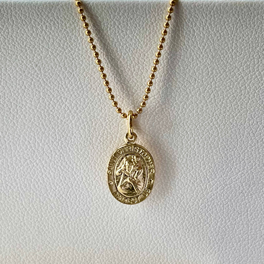 9ct Yellow Gold St Christopher Half Two Coin Holly Necklace