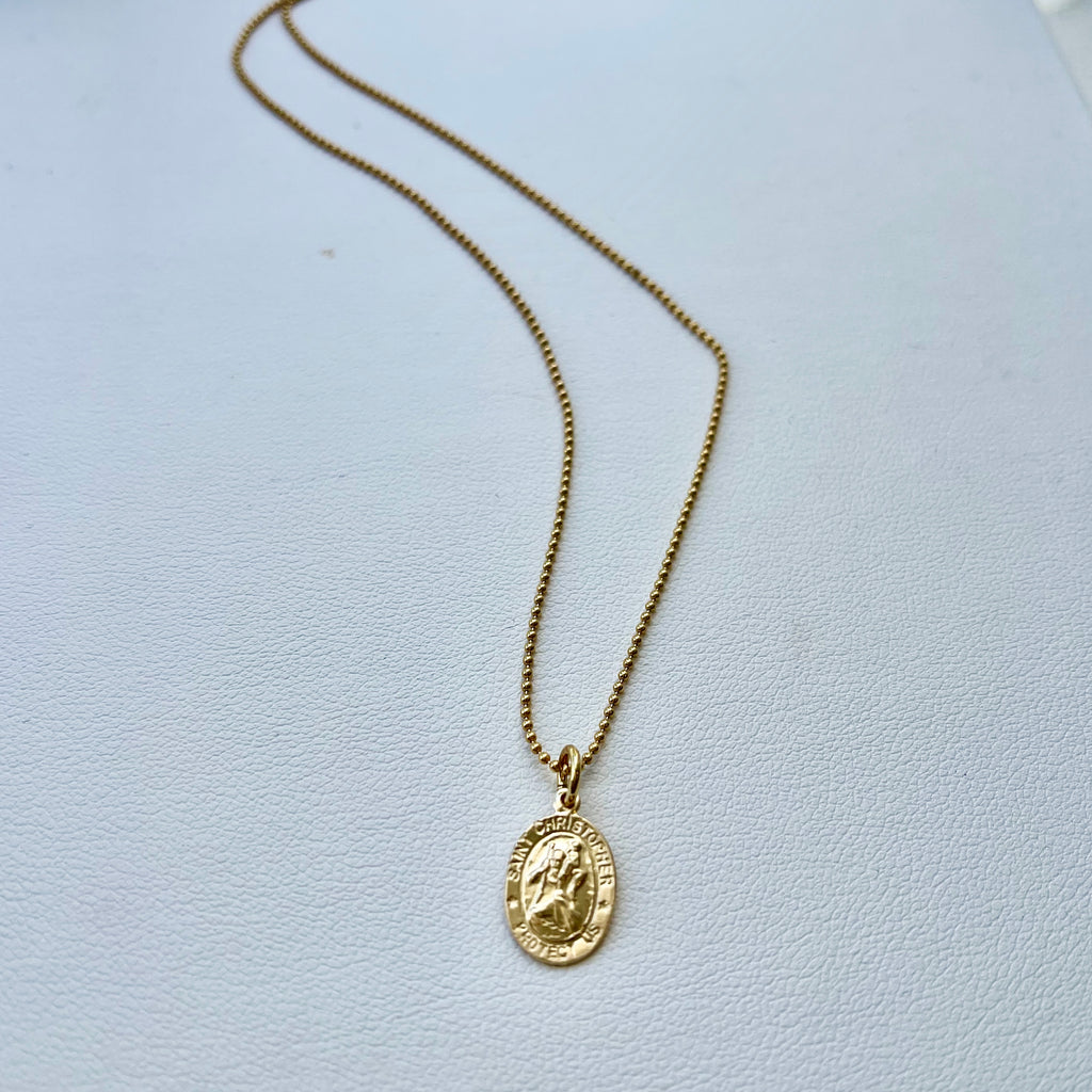 Coin Necklace, Saint Christopher Gold Medallion Pendant, Thick Gold Cu –  MeltemiCollection