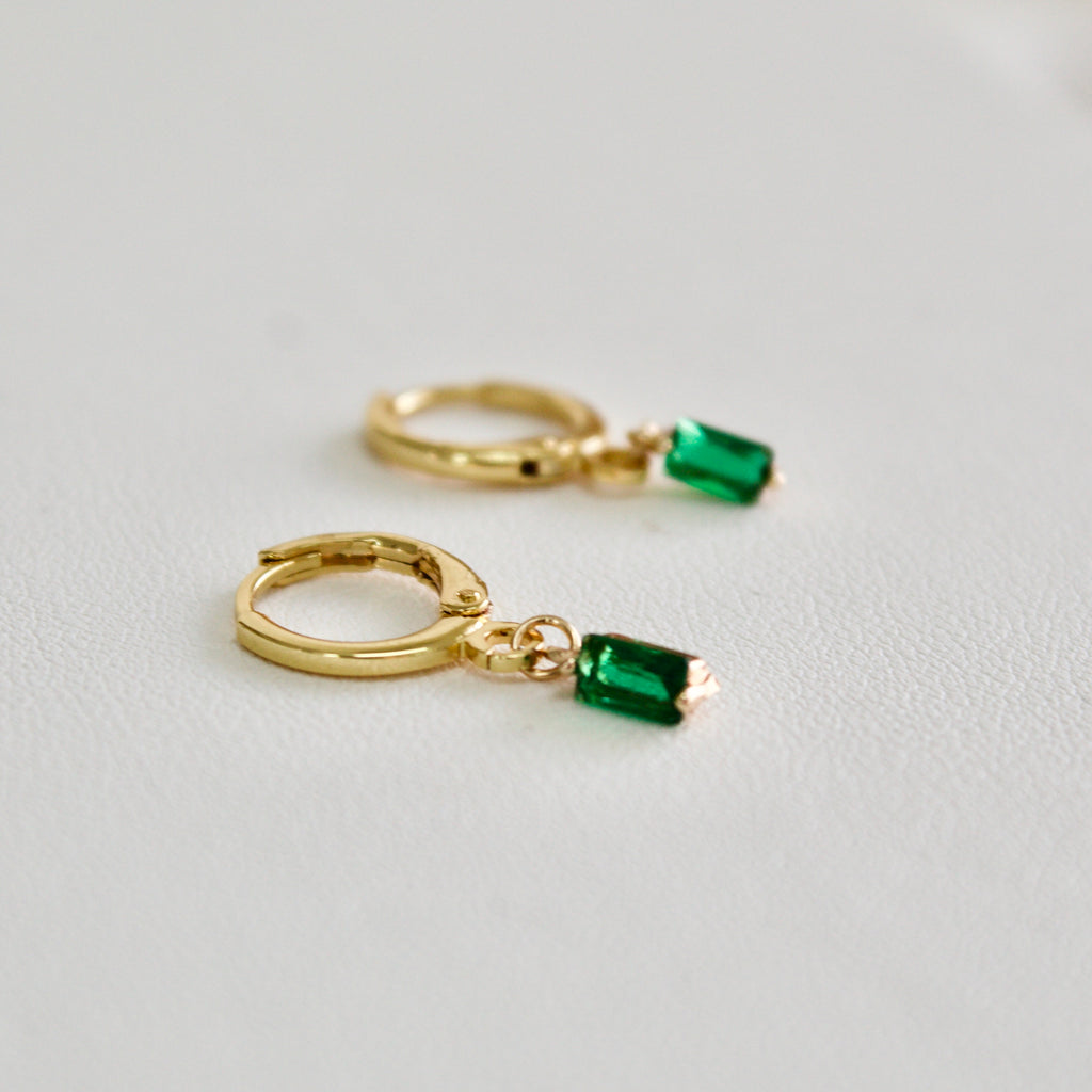 Emerald Green Drop Hoop Earrings